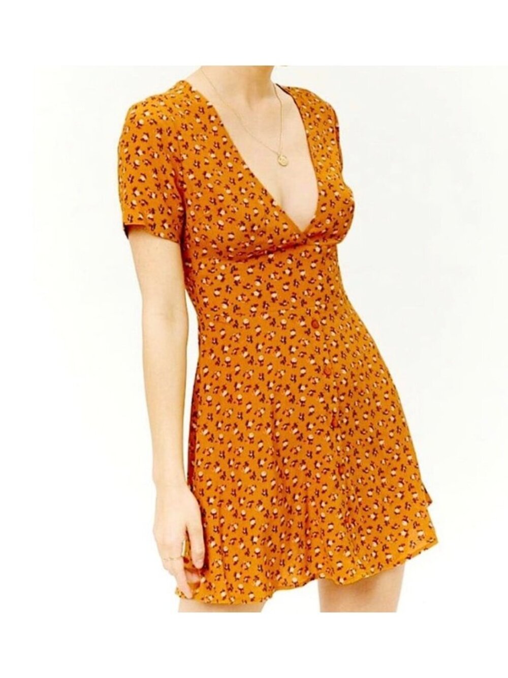 NWOT Forever 21 Mustard Floral Mini Dress Womens S